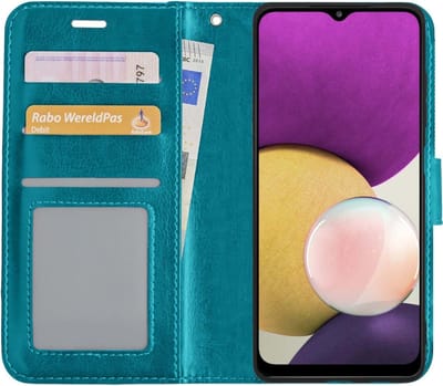 Hoesje Met Pasjeshouder - Geschikt voor Samsung Galaxy A22 4G - Luxe Bookcase Portemonee - Flip Case - Kunstleer Book Case - Flipcase - Book Cover - Walletcase - Portemonneehoes - Turquoise