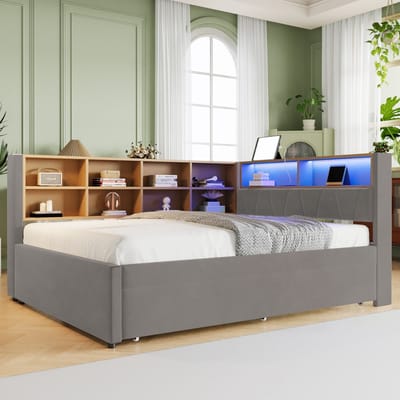 HAUSS SPOLE Slaapbank 140x200 cm - Tweepersoonsbed Met Opbergladen - Zeer Comfortabel - Flanel - Donkergrijs