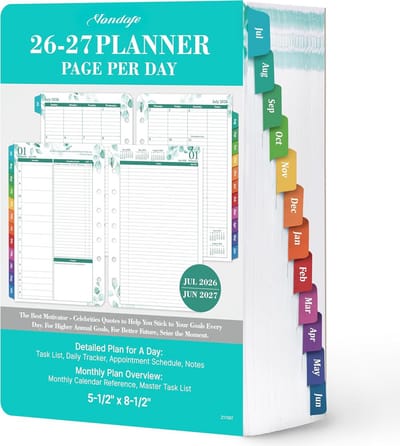 Dagelijkse Planner Vullingen 2025 (JAN-DEC) - Formaat 5.5" x 8.4" - Ringgebonden Agenda Organizer met Dagelijkse Planning en Kleurrijke Tabs