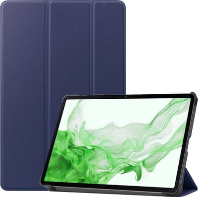 Hoesje Geschikt voor Samsung Galaxy Tab S8 - Dun & Stevig - Trifold Bookcase - Hard Cover - Hardcover Book Case - Tablet Hoes - Donkerblauw