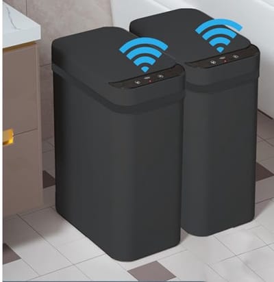 2-Pack Automatische Sensor Prullenbak - 2,5 Gallon Touchless Badkamer Prullenbak met Deksel - Elektrische, Smalle, Kunststof Prullenbak