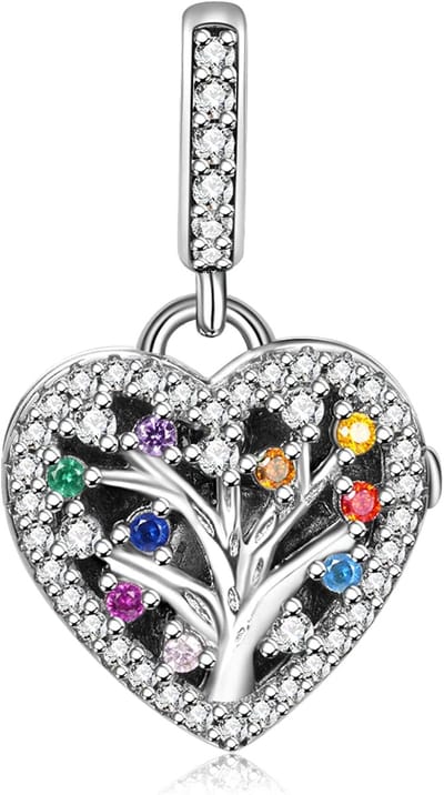 Fler® | Bedel | Past op populaire bedel armbanden (standaard-3mm) | armbandbedel | Hart & Familieboom | Heart Family Tree | Hangbedel Charm | 925 sterling zilver | groene, blauwe, paarse, roze, oranjeZirkonia | moederdag, verjaardag | Valentijn kado