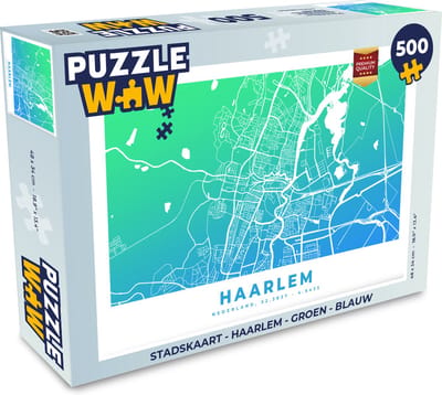Puzzel Stadskaart - Haarlem - Groen - Blauw - Legpuzzel - Puzzel 500 stukjes - Plattegrond