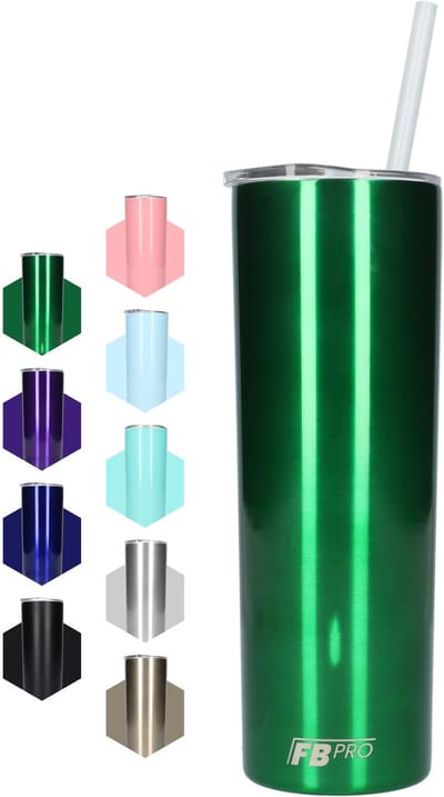 Slanke drinkbeker met rietje - Waterbeker - Thermosbeker - Isoleerkan - Robuust design - Lang formaat - Ideaal voor warm en koud weer - Dubbelwandig - 550 ML - RVS - Groen