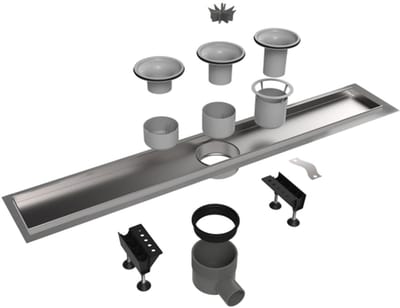 Easy Drain Multi inbouwdeel RVS zonder rooster met RVS flens waterslot 30/35/50mm 70cm inbouw diepte vanaf 79mm met zijuitloop
