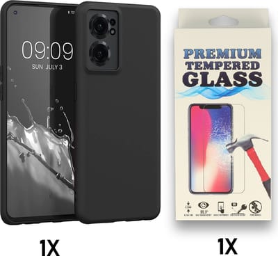 Casemania Hoesje Geschikt voor OnePlus Nord CE 2 Zwart & Glazen Screenprotector - Siliconen Back Cover