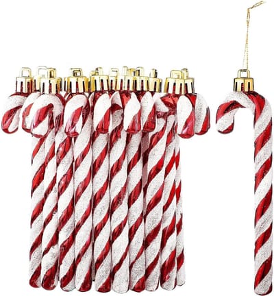 Kerstballen set - Kerstboomversiering - Kerstmis - Ornamenten van zuurstokken - Kerstversieringen - Hangende kerstballen - Voor kerstbomen - Cadeaudecoratie - Binnen- en buitendecoratie - Rood en wit - Set van 12