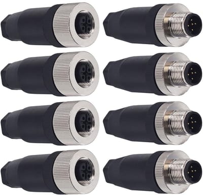 Allecto - M12 Connector Set - Waterdichte Panel Connectoren - IP67 Bescherming - 8 Stuks - Connectoren voor Elektronica - Diverse Toepassingen - 5 Pin