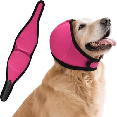 KZQ Honden Oorbeschermers Zonder Flappen Maat M Felroze 3-In-1 Ademende Snood Oorkappen Tegen Hematomen En Geluid Kalmerend Bij Angst Ideaal Voor Trimmen Nazorg En Puppy Alternatief Voor Speelkapje