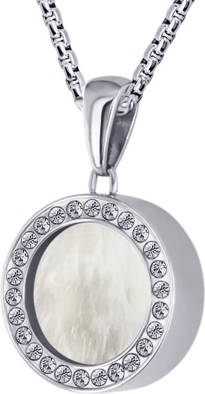 Quiges 12mm Mini Munt Hanger Zilverkleurig RVS Glans met Schelp Beige Munt en Box Ketting Ankerketting 42-46cm