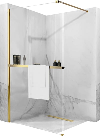 Rea Aero Gold 110 + Evo Plank en Handdoekhouder - Douchewand - 110 cm - Goud