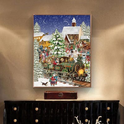 Diamant schilderij mozaïek Chrismtas boom & trein diamant strass borduurwerk kruissteek woondecoratie 20X30CM blue
