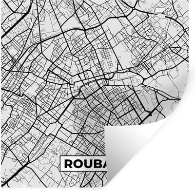 Muurstickers - Sticker Folie - Plattegrond - Roubaix - Stadskaart - Kaart - Frankrijk - 100x100 cm - Plakfolie - Muurstickers Kinderkamer - Zelfklevend Behang XXL - Zelfklevend behangpapier - Stickerfolie