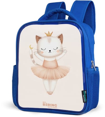 NoBoringSuitcases.com® - Rugzak blauw - Schooltas jongens - Ballerina kitten in beige kleuren - Kinder rugtas jongen - Boekentas kind - Kinderrugzak voor school - Schoolrugzak