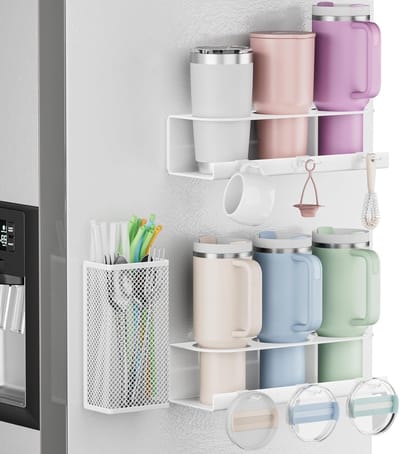 Famanu - Magnetische tumbler organizer set van 2 voor Stanley bekers met haken wit
