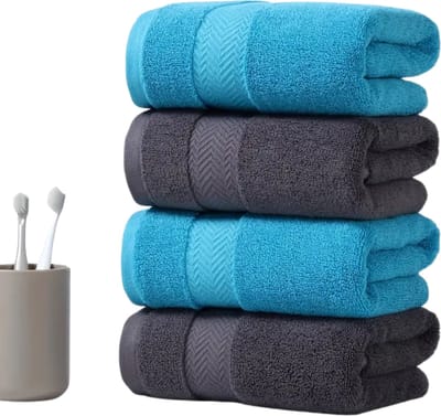 Livano Handdoeken Set - Hotelkwaliteit - Handdoek - Towel - Lichtblauw + Grijs - 4 Stuks
