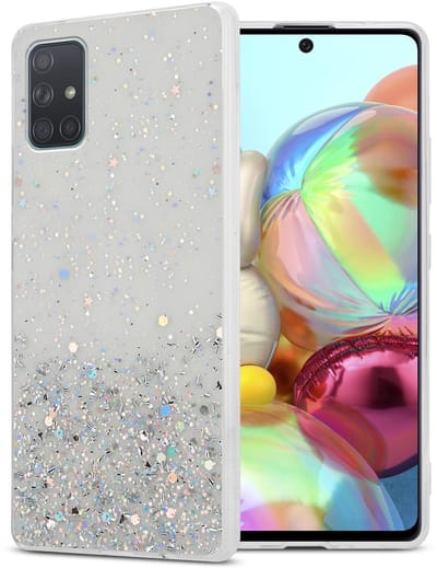 Cadorabo Hoesje geschikt voor Samsung Galaxy A71 4G in Transparant met Glitter - Beschermhoes van flexibel TPU silicone met fonkelende glitters Case Cover Etui