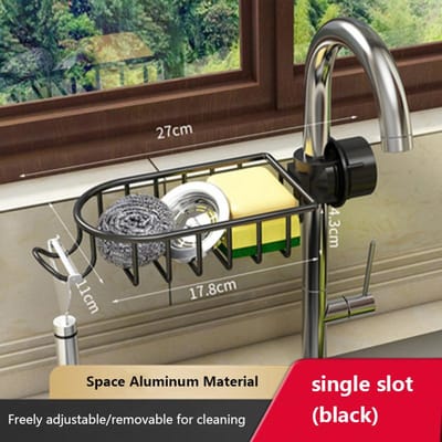 Égouttoir d'évier en aluminium, espace de cuisine, support de robinet de rangement d'éponge, égouttoir à savon, étagère panier organisateur, accessoires de salle de bains