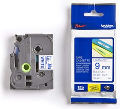 Gelamineerde Tape voor Labelmakers Brother TZE223 9 mm Blauw / Wit