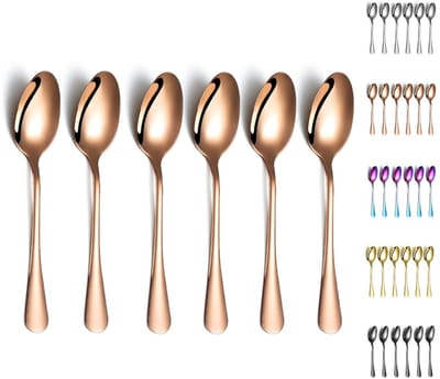 Cosensi- Lepels Set van 6 - Roestvrij Staal - Roestbestendig - Soeplepels/Dessertlepels - Titanium Plating - Duurzaam Ontwerp - Glanzende Afwerking - Servies