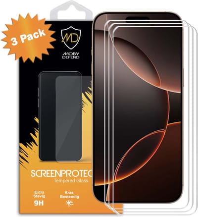 3-Pack MobyDefend Screenprotectors - Geschikt voor iPhone 16 Pro Max Case-Friendly Screensavers - Gehard Glas