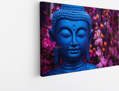 Saammp Canvas Schilderij - Boeddha bij roze bloemen - 45x30 - Foto op canvas - Wanddecoratie - Muurdecoratie Woonkamer - Canvas schilderijen