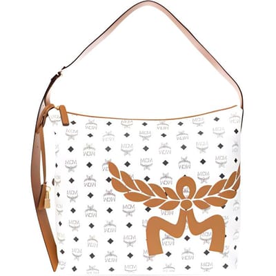 MCM Logo Motif Fermeture Éclair Sac Cabas Toile Enduite Sac Bandoulière Sacs à Main Femme Blanc MWHESTA06WT001 Basic Set (Bag+Dust Bag) white