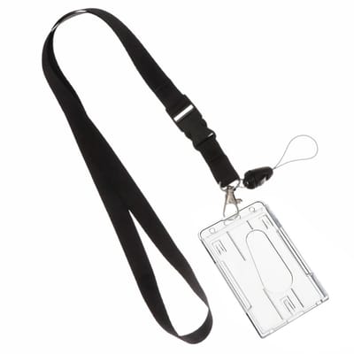 Fako Bijoux - Keycord + Pashouder Hard Plastic - Sleutelkoord - Badgehouder - 51cm - 20mm - Zwart