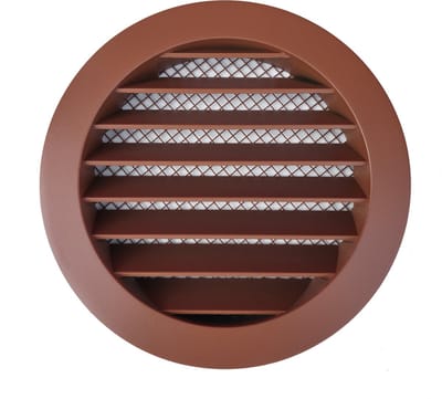 Aluminium Ventilatierooster 180mm Bruin | Buitenrooster rond | Muurrooster met insectengaas voor o.a. het AirExchange 12-R Monoblock | Buitenlucht rooster | Gril, geveldoorvoer 18cm | Duurzaam gepoedercoat