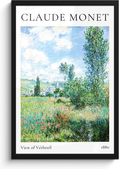 Poster in lijst - Fotolijst 40x60 cm - Posters - Claude Monet - View of Vétheuil - Kunst - Oude meesters - Posterlijst zwart - Decoratie - Wanddecoratie woonkamer - Muurdecoratie slaapkamer
