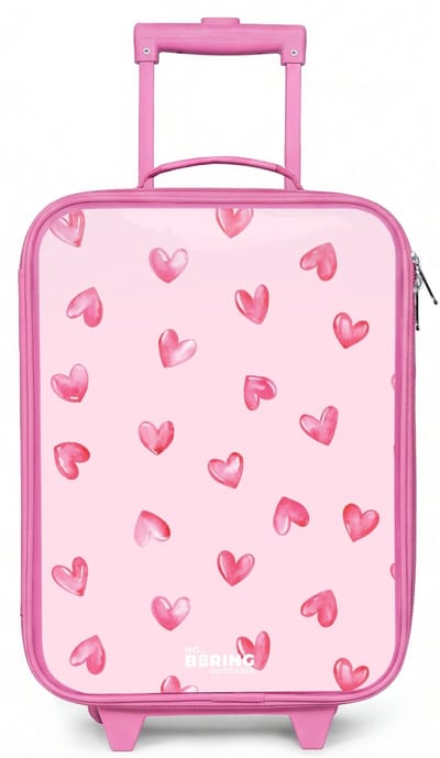 NoBoringSuitcases.com® - Kinderkoffer roze - Kindertrolley meisje - Roze hartjes - Koffer kind lichtgewicht - Reiskoffer trolley voor kinderen - Koffertje met lichtgevende wieltjes - Rolkoffer