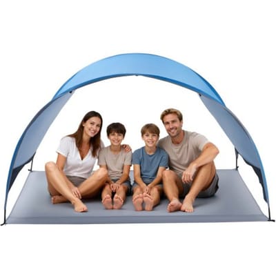 VEVOR strandtent/zonnescherm voor 4 personen, UPF 50+ bescherming, draagbare strandtent met draagtas en haringen, lichtgewicht compacte strandparasol voor kamperen, vissen, picknicken, zonnebaden