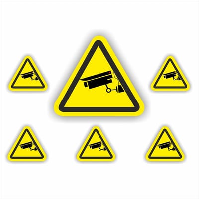 CCTV Sticker Set - Camerabewaking Stickers - Duidelijke Waarschuwing - UV- en Schadebestendig - 12 en 5 cm - Geel Zwart
