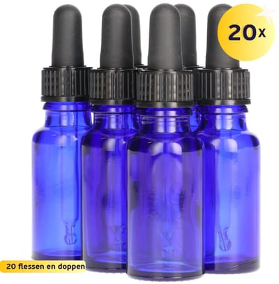 20x Druppelflesje met Druppelaar 20 ml - Blauw - Pipetflesje, Lege Druppelfles Pipet, Glazen Druppel Fles, Drops - Vulbaar - Glas - 20 Stuks
