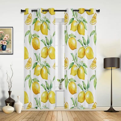 Aquarel Citroen Fruit Wit Geel Gordijnen voor Slaapkamer Woonkamer Drapes Keuken Kinderkamer Raamgordijn Moderne Huisdecoratie 135W x 60H(cm) x1 yellow