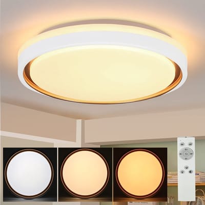 NETTLIFE Plafondlamp LED - wit goud - Ø30cm slaapkamerlamp - dimbaar met afstandsbediening - rond - 18W woonkamerlamp - moderne keukenlamp voor hal slaapkamer