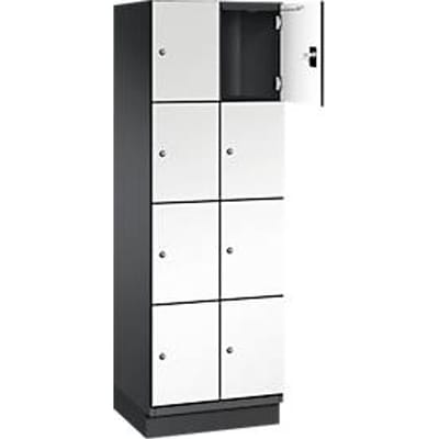 C+P Cambio lockerkast, 2 vakken, 8 vakken, met plint, B 600 x D 525 x H 1980 mm, zwart-grijs/wit