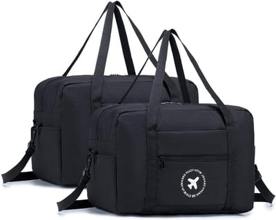 SnelShoppen - 2x Reistas Handbagage 40x20x25 Opvouwbaar Waterdicht Nylon Weekendtas Schoudertas Organizer voor Reizen, Kamperen, Trekking - Zwart