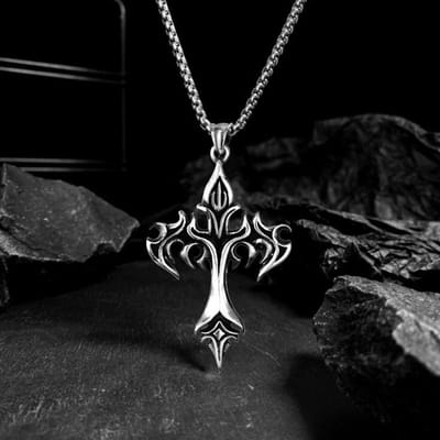 Fashion Vintage Vlam Kruis Hanger Ketting Voor Vrouwen Mannen Lange Ketting Punk Goth Trendy Accessoires Choker Gothic Sieraden black