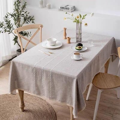 Grijs Beige Decoratief Linnen Gestreept Tafelkleed Met Kant Waterdicht Dik Rechthoekig Huis Eettafelkleed Theedoek 90x90cm