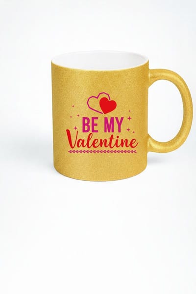 Luxe Gouden Glitter Valentijn Mok - 'Be My Valentine' Koffiemok met Hartjes