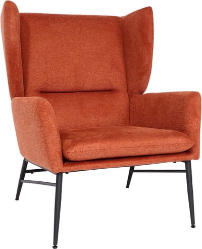Loungefauteuil MCW-L62, oorfauteuil cocktailfauteuil fauteuil gestoffeerde fauteuil, stof/textiel metaal ~ terracottakleurig