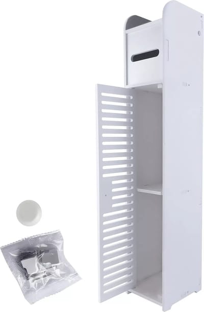 Tumex - Badkamerkast - Smalle Kast - Vochtbestendig - 16x15x81 cm - 3 Opbergvakken - Voor Toiletrollen en Schoonmaakspullen - Wit