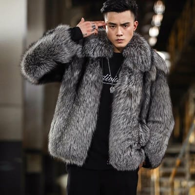 Manteau en fausse fourrure pour homme en fourrure pour homme Manteau court d'hiver en renard argenté XXXXXL gray