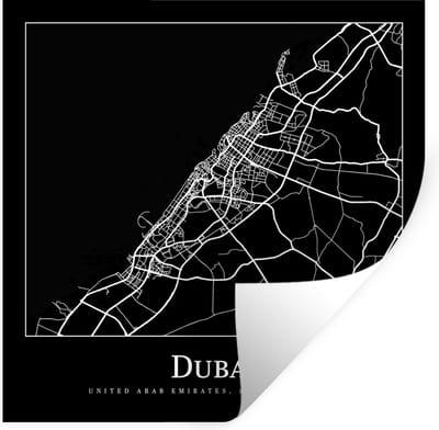 Muurstickers - Sticker Folie - Stadskaart - Dubai - Kaart - Plattegrond - 100x100 cm - Plakfolie - Muurstickers Kinderkamer - Zelfklevend Behang XXL - Zelfklevend behangpapier - Stickerfolie
