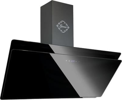 GURARI Wandafzuigkap GCH S 411 90 BL PRIME N+Koolfilter, Afzuigkap 90 cm, zwart glas, 1000m³/h