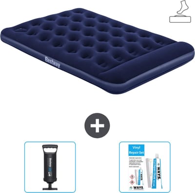 Bestway luchtbed - Twijfelaar - 137 x 191 x 28 cm - Blauw - Inclusief pomp - Pomp en Reparatieset
