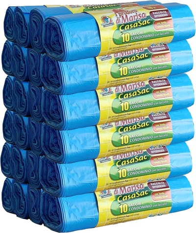 Vuilniszakken 110 liter - Afvalzakken met linten - Afvalscheiding organiseren - Lekvrij en anti-perforatie - 240 stuks - Lichtblauw