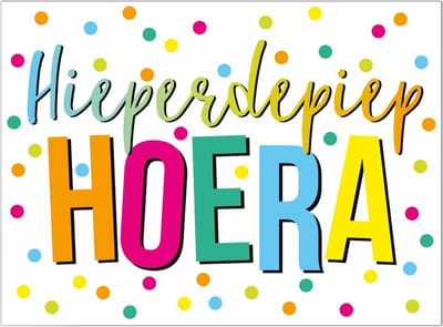 Wenskaart Hieperdepiep Hoera - 1 Stuk - Wit en Kleurenmix