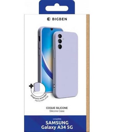 Bigben Connected, Hoesje geschikt voor Samsung Galaxy A34 5G - Siliconen met Bijpassend Polskoord, Lavendel